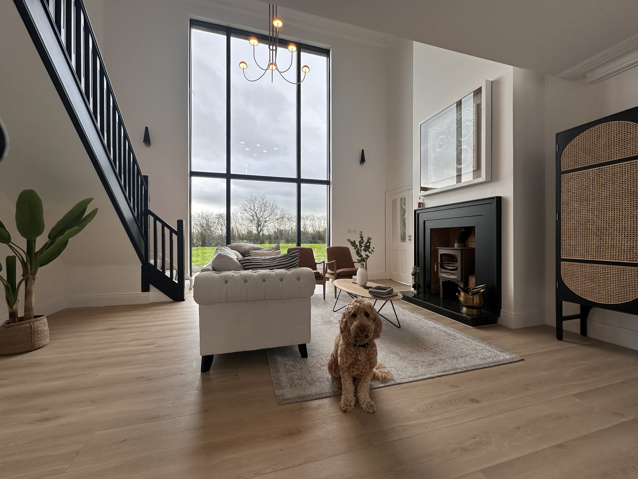 The double-height great room at An Castán House